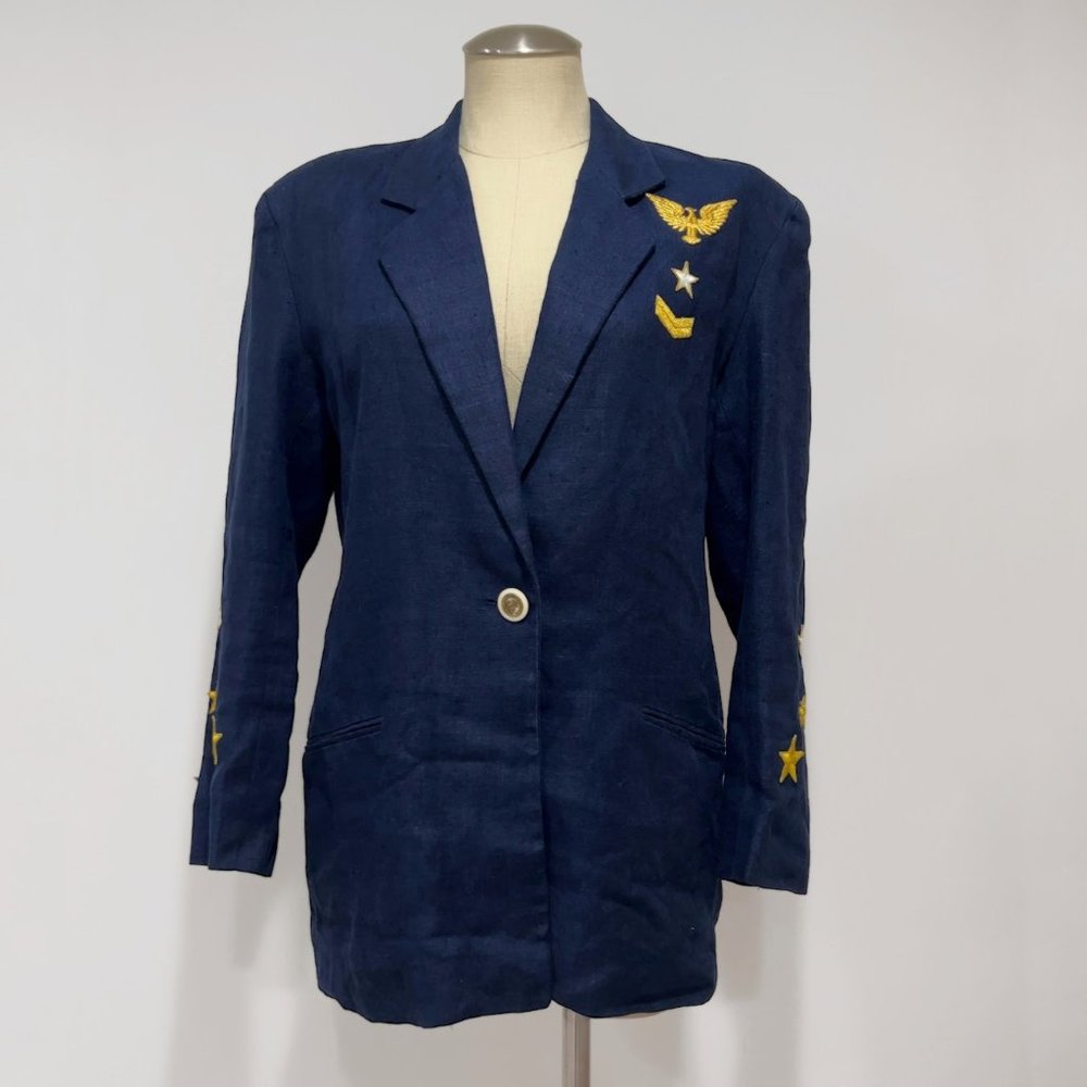 Forwear New York Women's Navy Blue Vintage 90's Military-Style Blazer Size 8